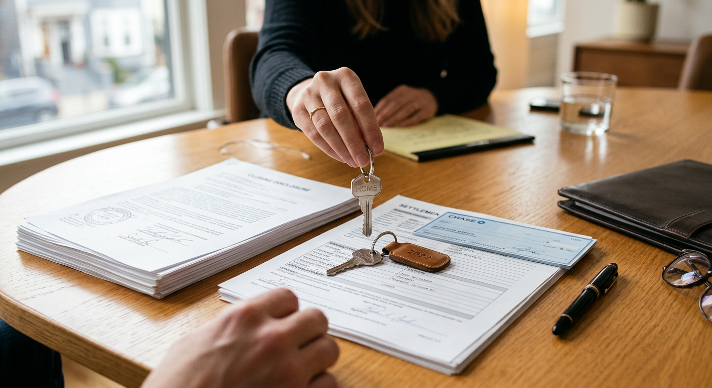 A home seller signing closing papers with a real estate professional