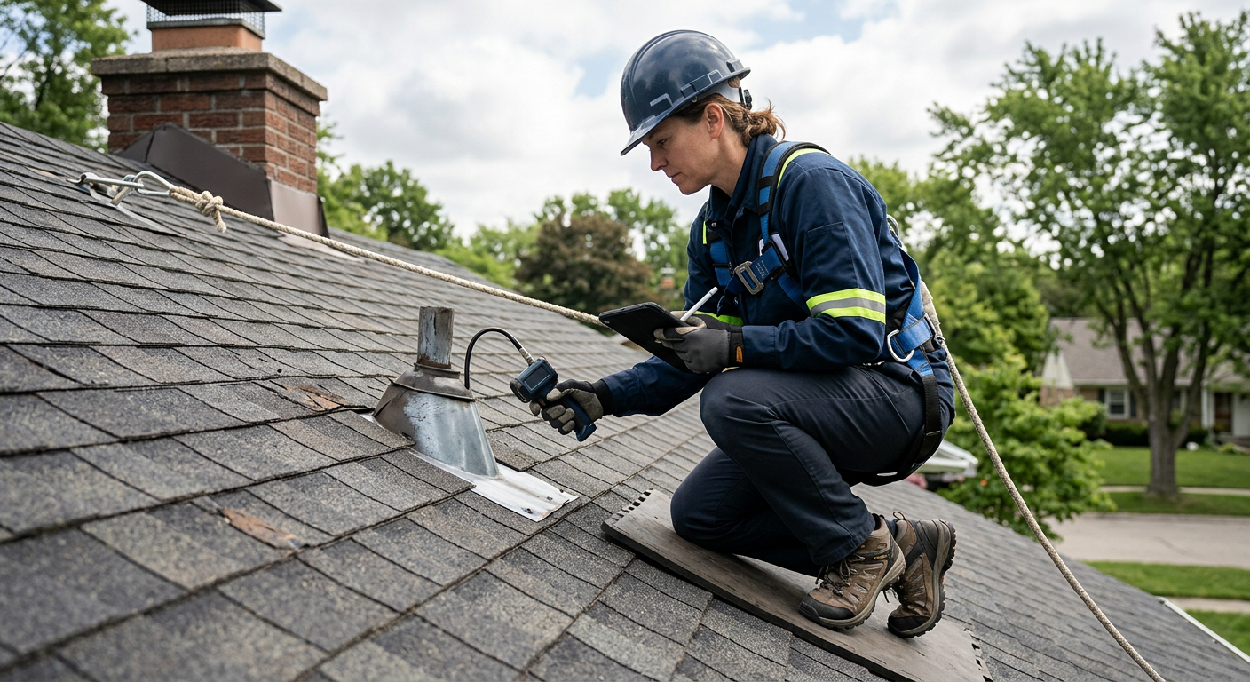 Home inspector checking property roof in Ventura County