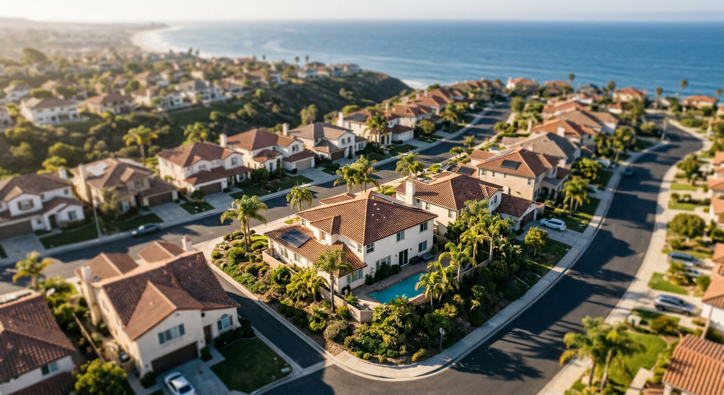 Aerial view of residential home in Ventura County California