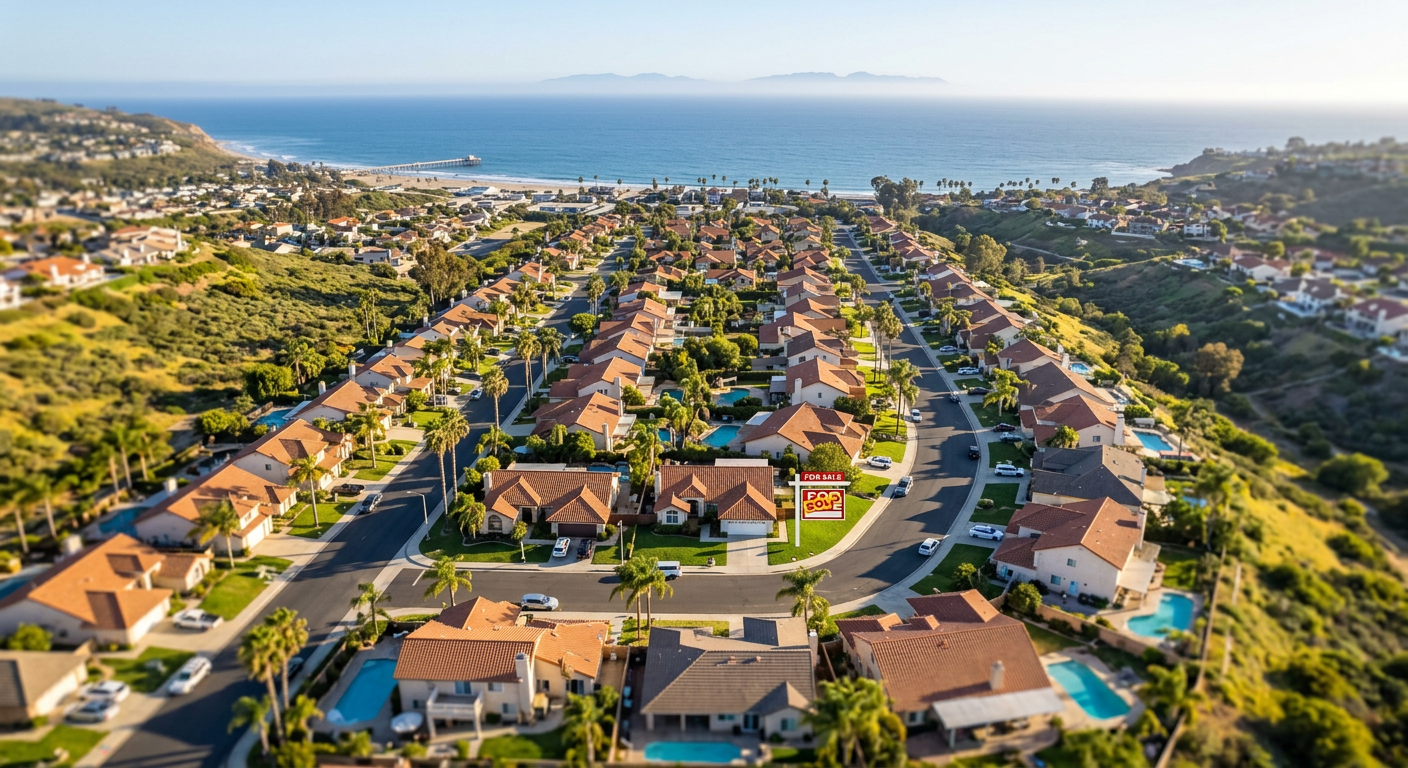 Aerial view of residential home neighborhood in Ventura County California