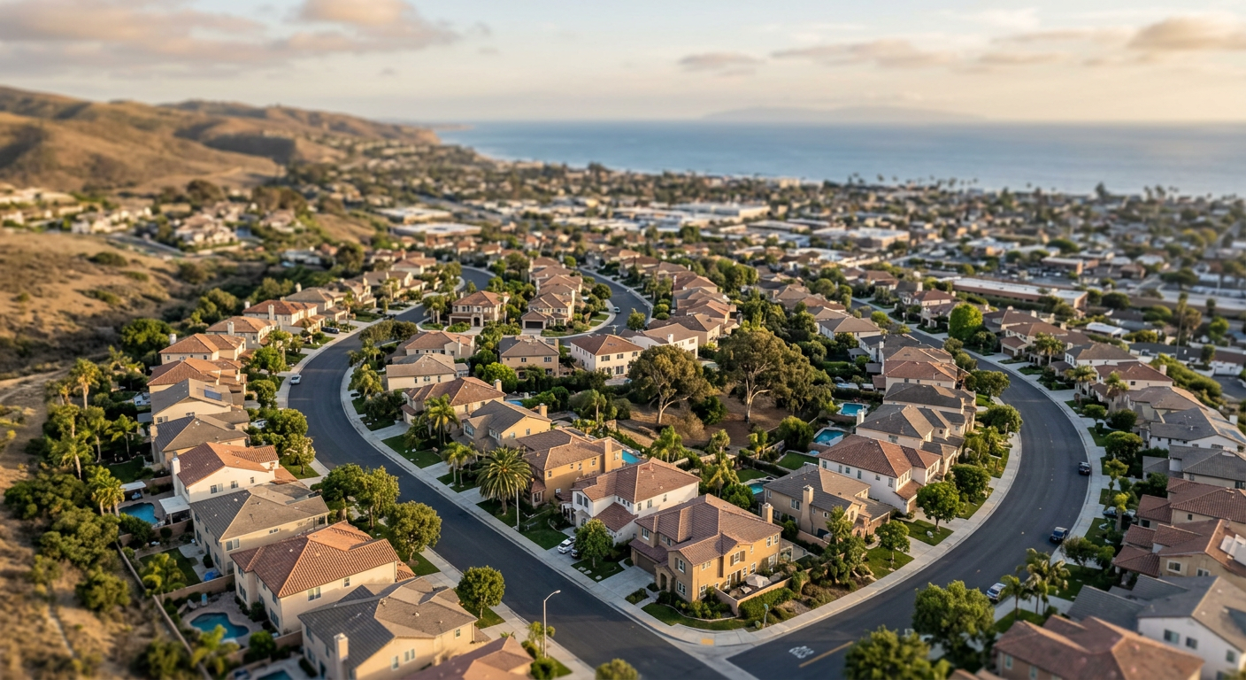 Aerial view of residential neighborhood in Ventura County California