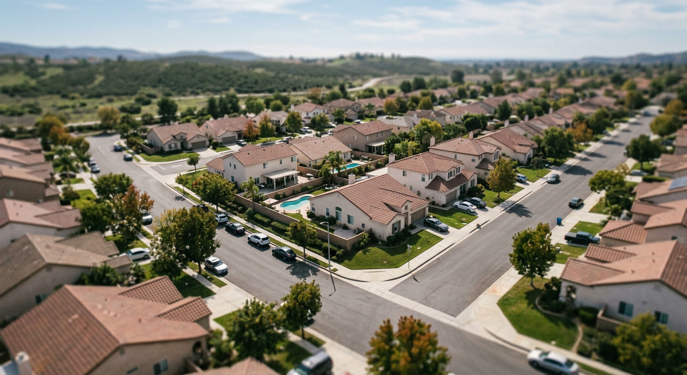 Aerial view of a suburban Ventura County residential neighborhood