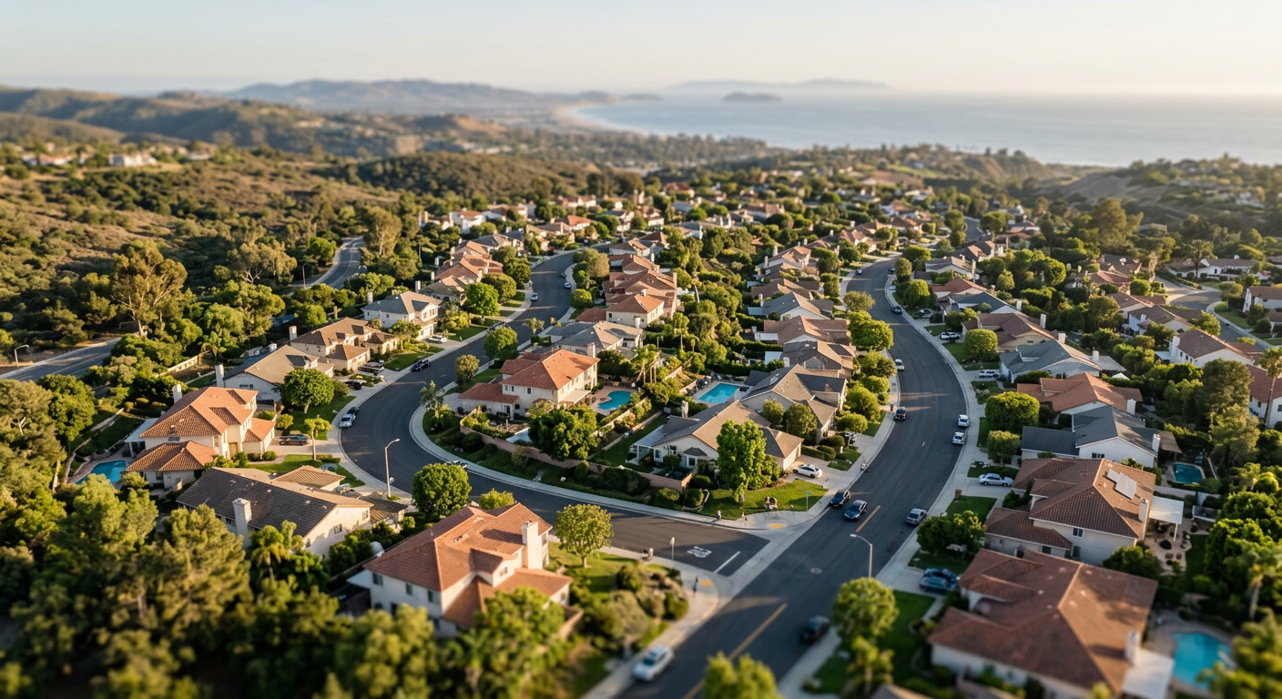 Aerial view of a quiet Ventura County residential neighborhood
