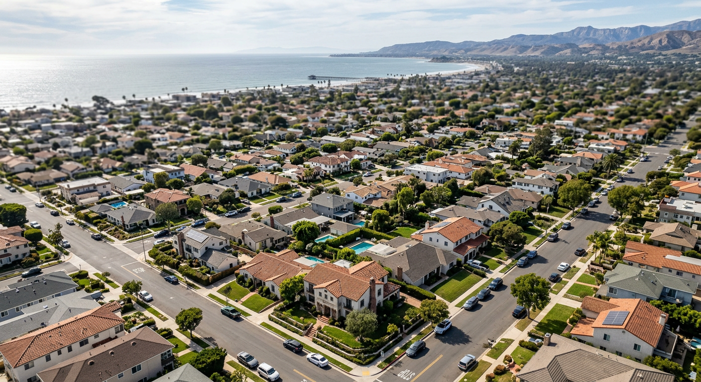 Aerial view of a suburban Ventura County neighborhood