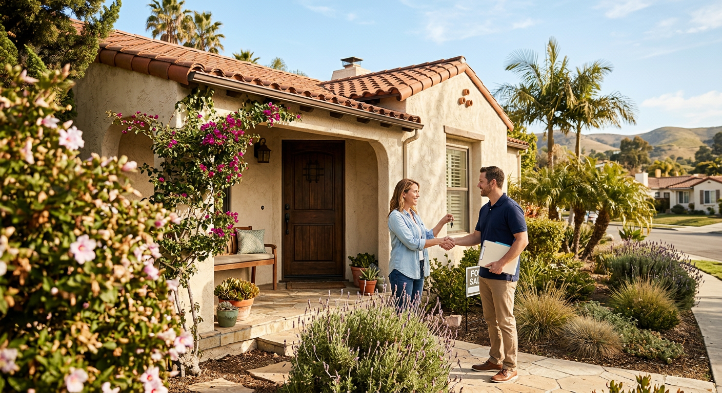 Suburban home exterior in Ventura County California under sunny skies