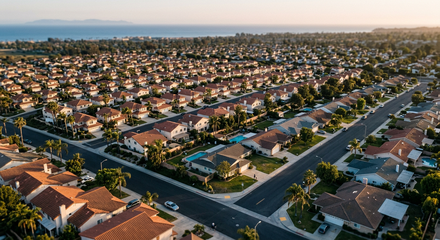 Aerial view of a suburban Ventura County California neighborhood