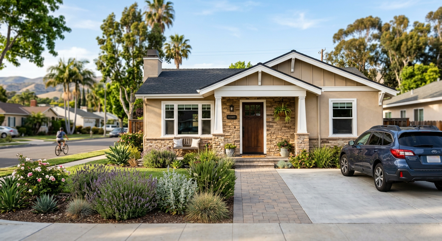 Suburban home exterior in Ventura County California representing a cash sale property.
