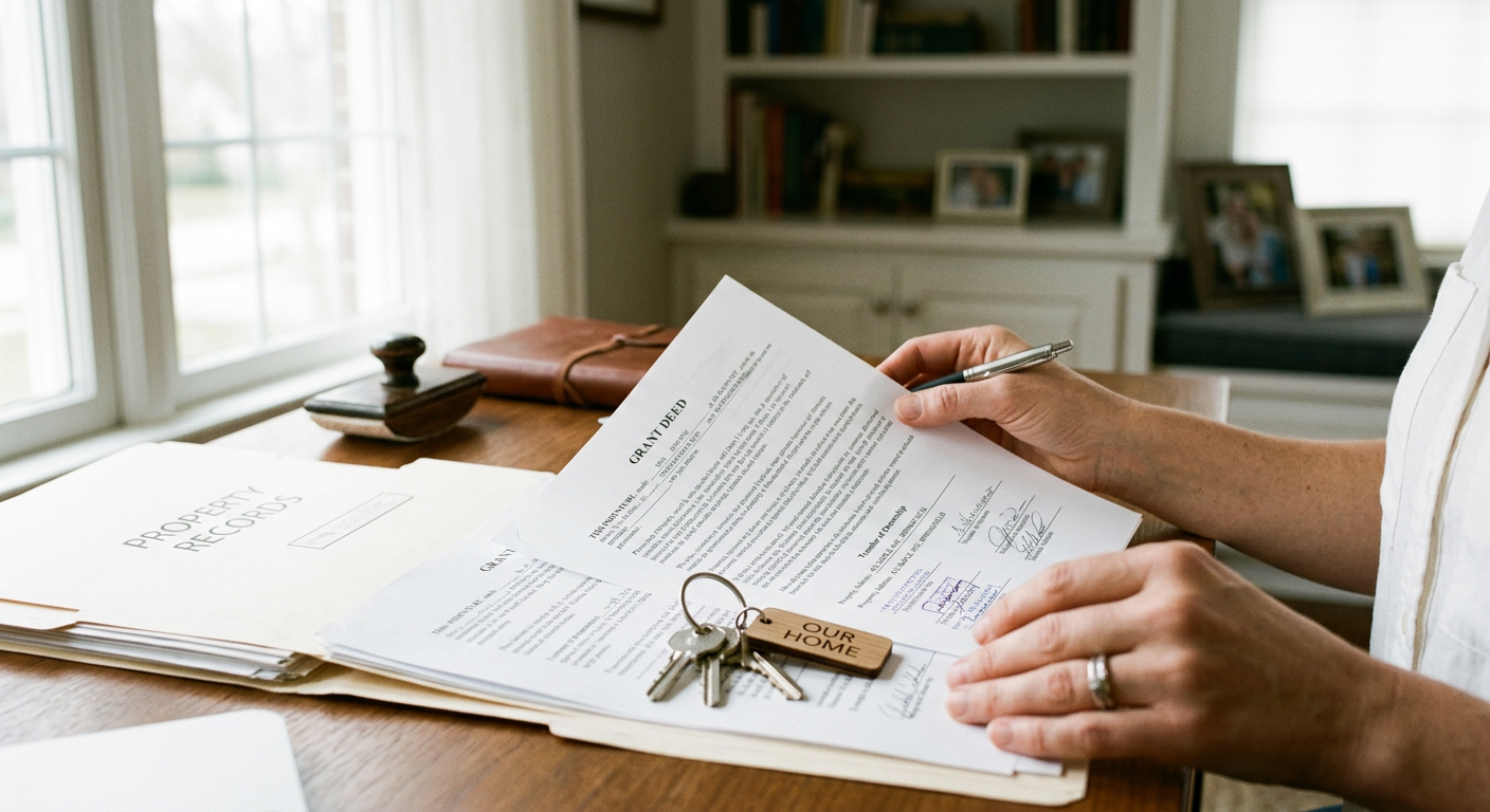 A house key sitting on legal property paperwork in California